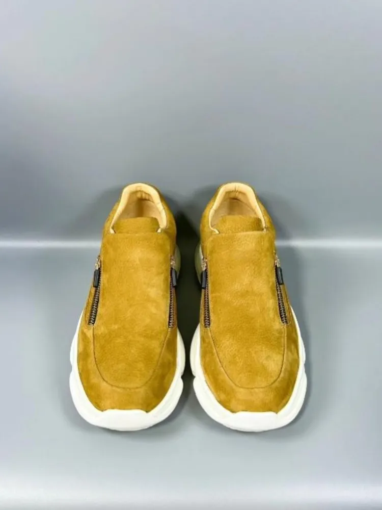 Autumn Business Casual Men Cow Suede Leather Shoes Thick Soled Cowhide Sneakers Top Quality Low Cut Moccasins Fashion Footwear