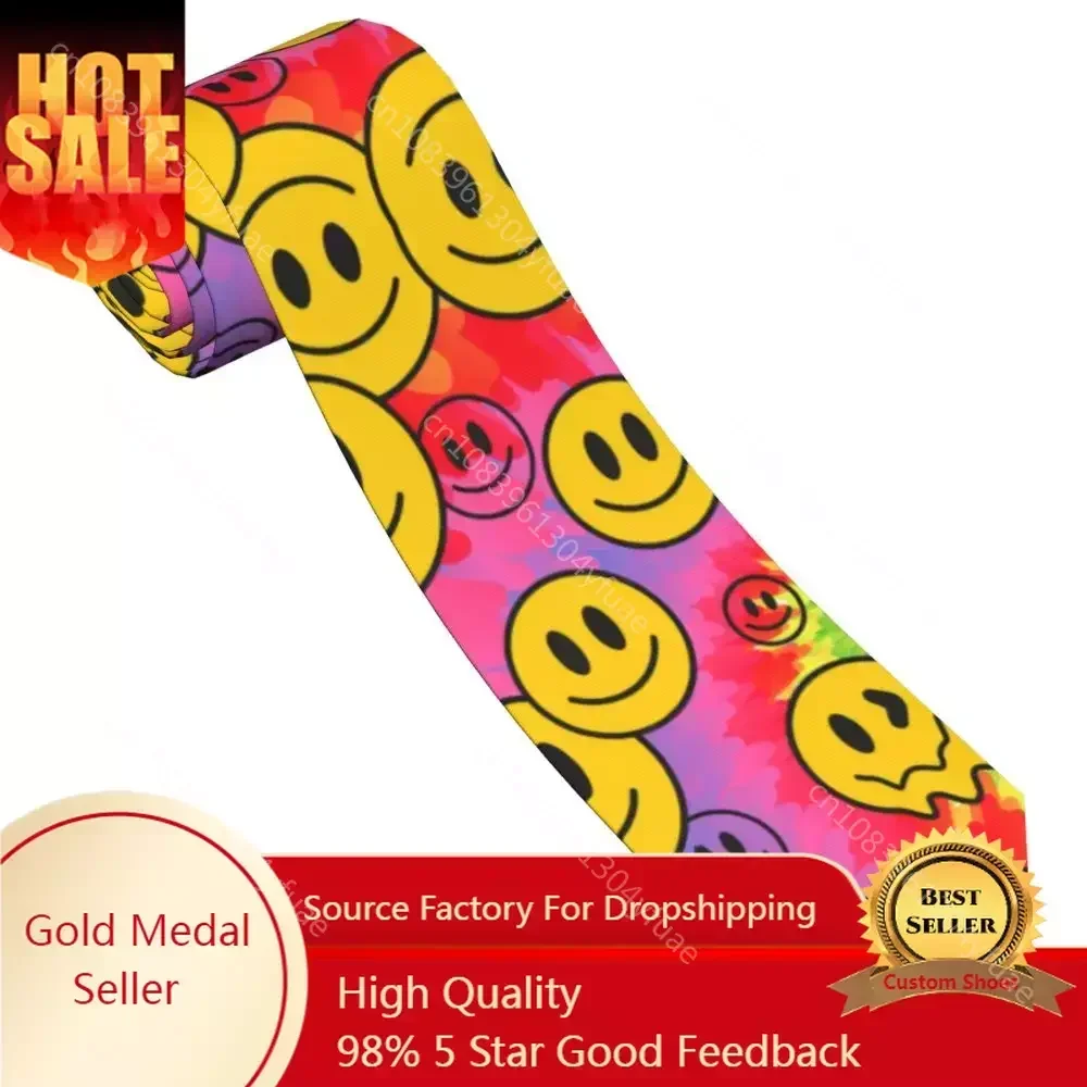 Funny Crazy Melt Smile Faces Tie Dye 60s Neckties Men Skinny Polyester 8 cm Wide Neck Tie for Mens Shirt Accessories