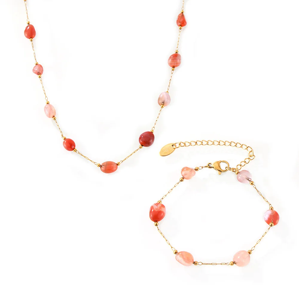 Women's Irregular Purple Natural Stone Necklace Bracelet Set