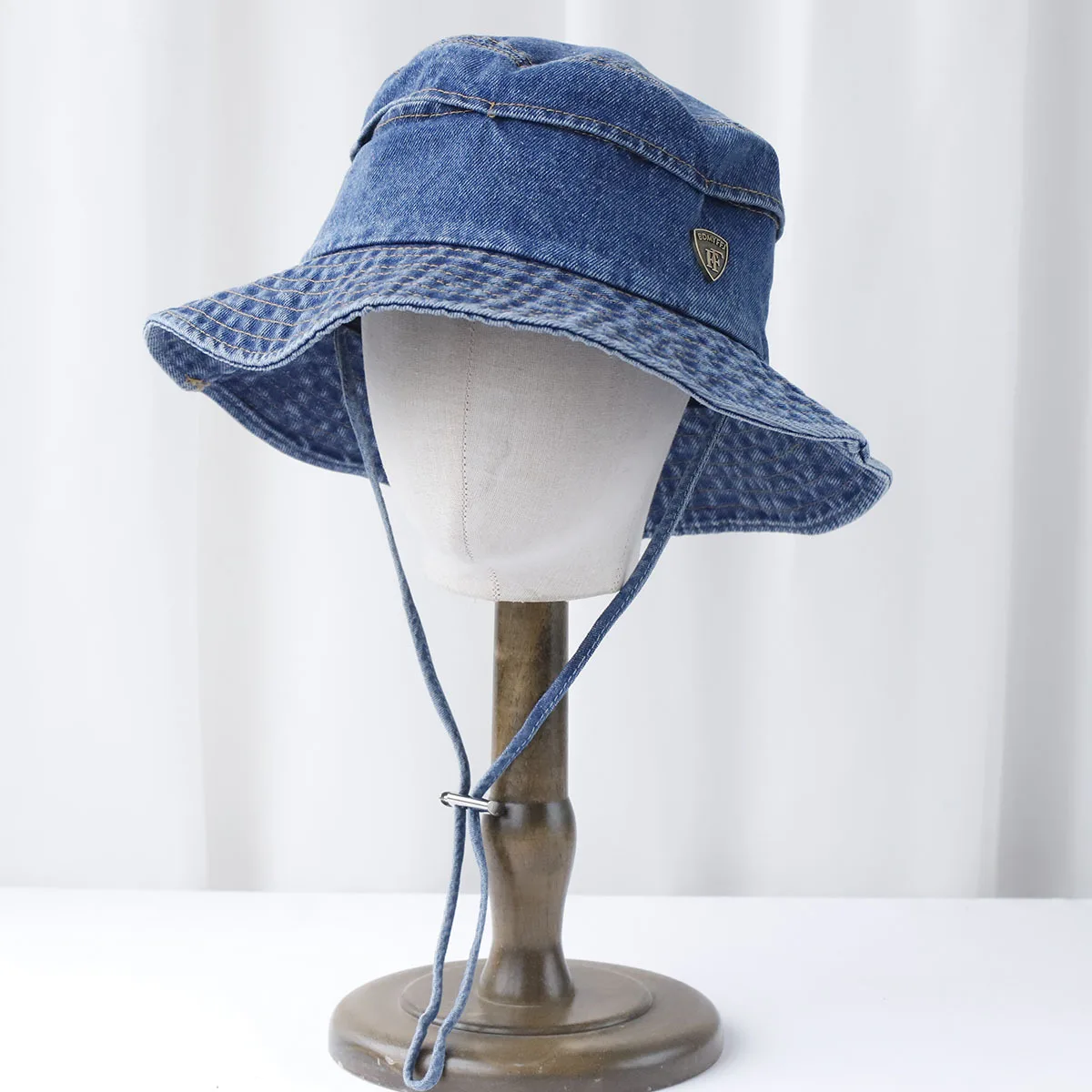 Bucket Hat Cowboy Denim Jeans Women Summer Sun Protection Big Brim Cap String Beach Accessory For Fishing Climbing Outdoor Hike