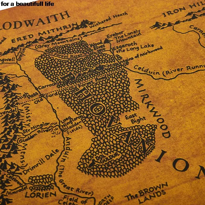 1pc hot 36*51.5cm The Rings Middle Earth Map The Retro Kraft Paper Poster Decoration Wall Sticker Home Decorations