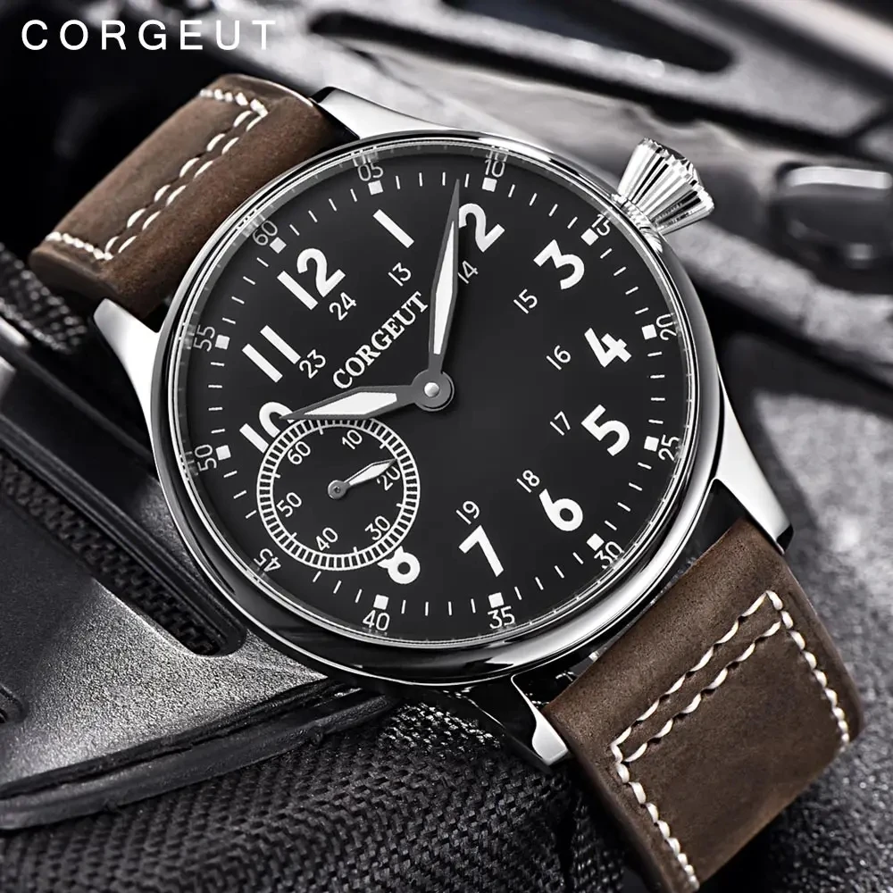 Corgeut-Reloj de pulsera deportivo para hombre, pulsera mecánica luminosa de cuero de 44mm, 17 joyas, ST3600, gaviota 6497