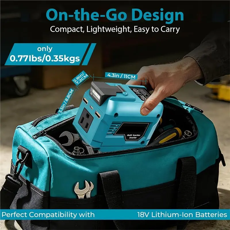 AB11-For 18V Battery 250W Power Inverter, Portable 1 AC Outlet, 2 USB Ports& 1 Type-C Fast Charging Port(US) US Plug