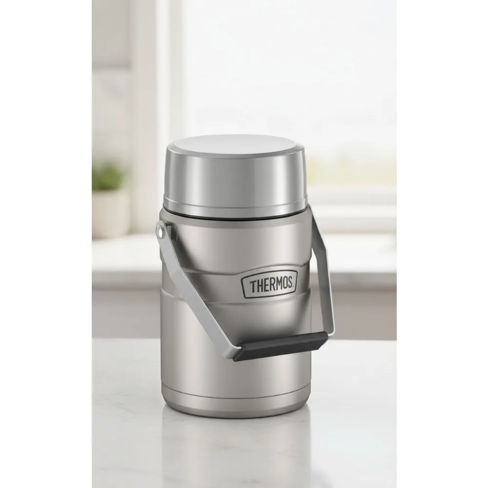 

Vacuum-Insulated Food Jar with 2 Storage Containers, 47oz, Matte Steel - Portable Lunch Thermos for Outdoor & Office