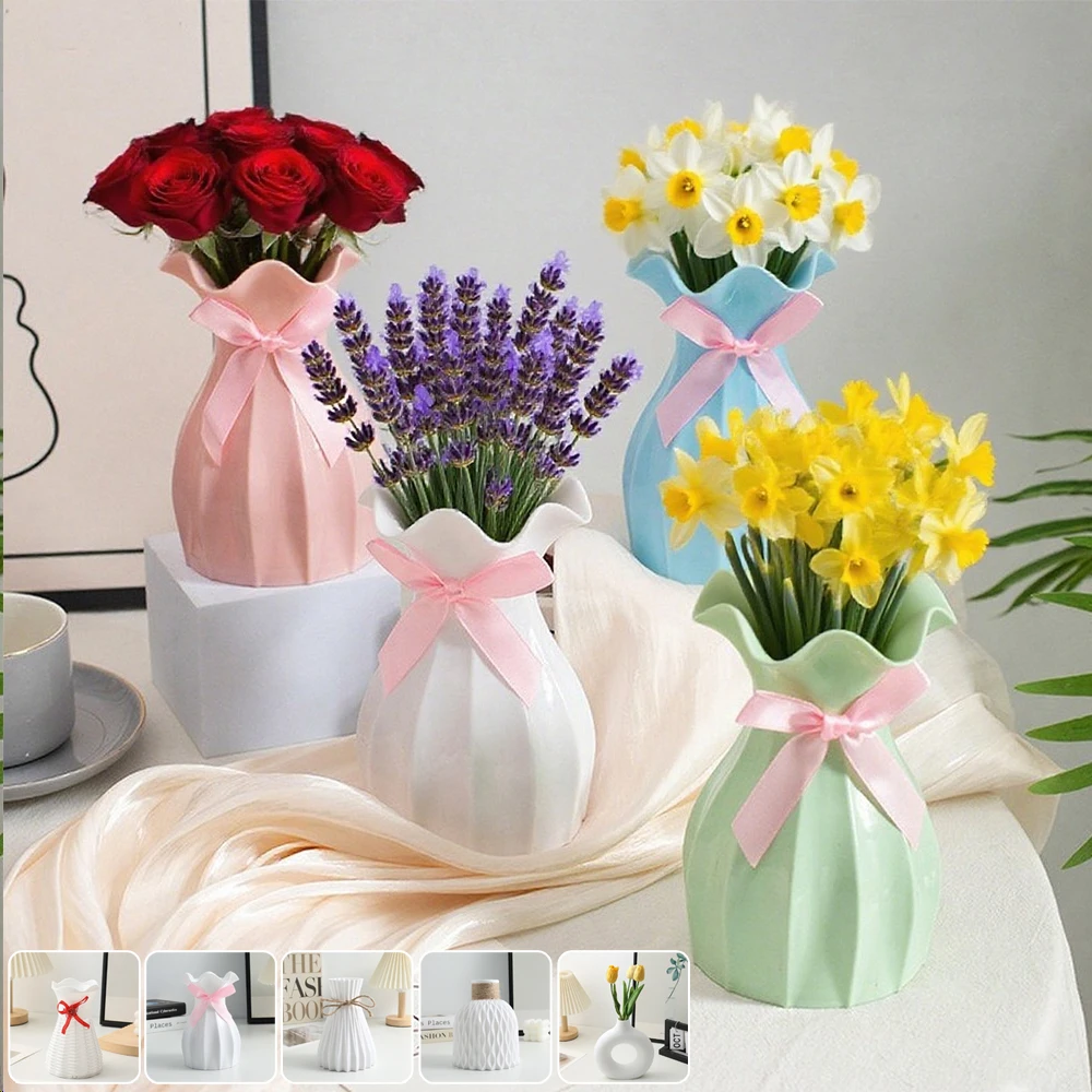 

Nordic Decor Plastic Vase Flower Arrangement DIY Flowerpot Ware Decoration Hemp Rope Decor Home Living Room Flower Ornament فازة