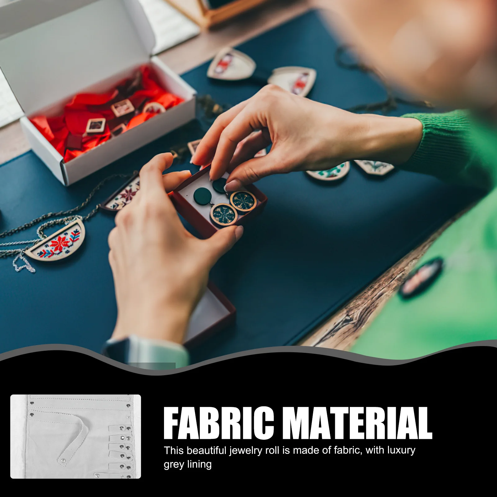 

Jewelry Roll Bag Luxury Fabric Lightweight Grey Lining Holds 12 Rings 12 Earrings 6 Bracelets Jewelry Storage Organizer Travel