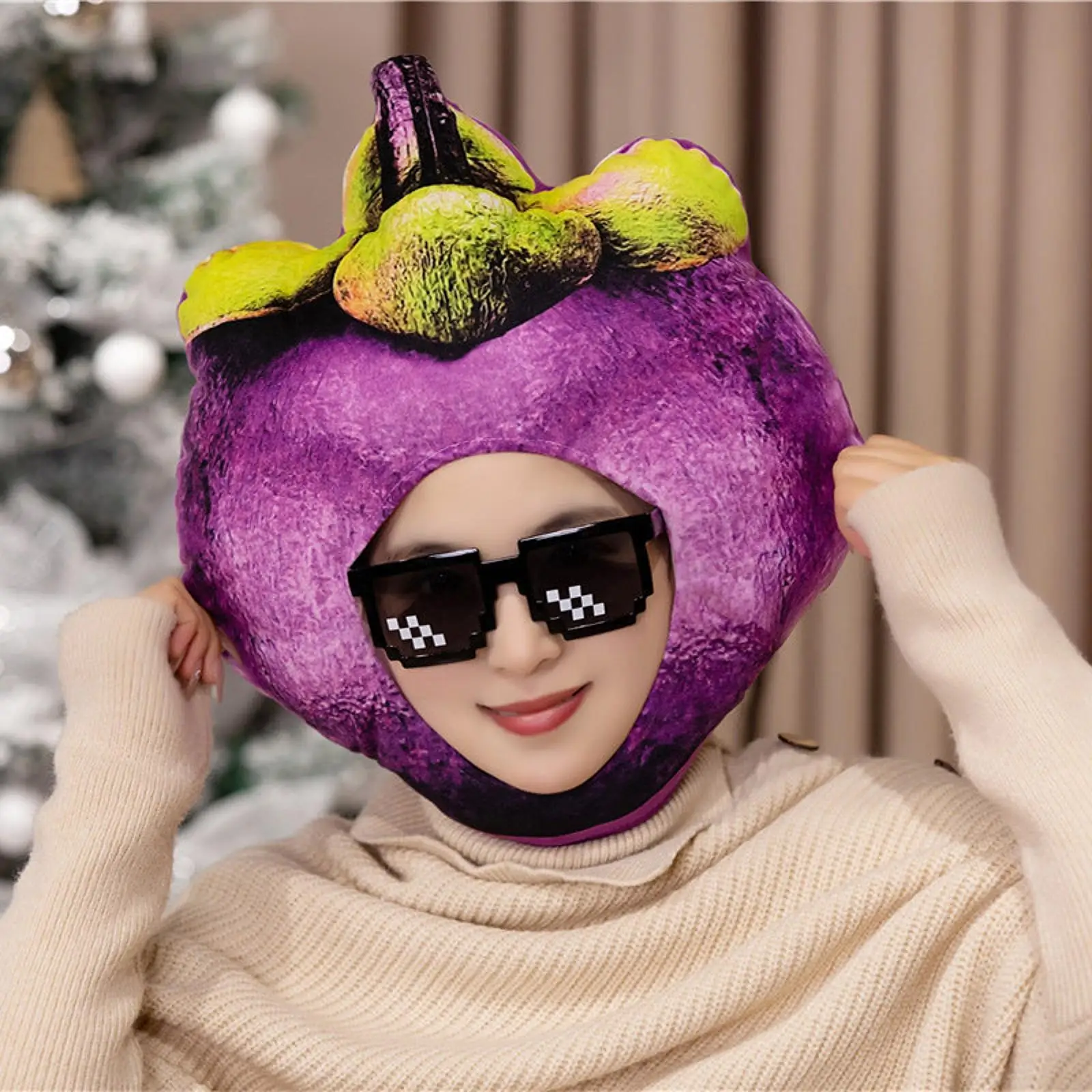 

Funny Fruit Hat Cute Plush Mangosteen Headgear Cartoon Hat Adult Cosplay Novelty Photo Props for Party