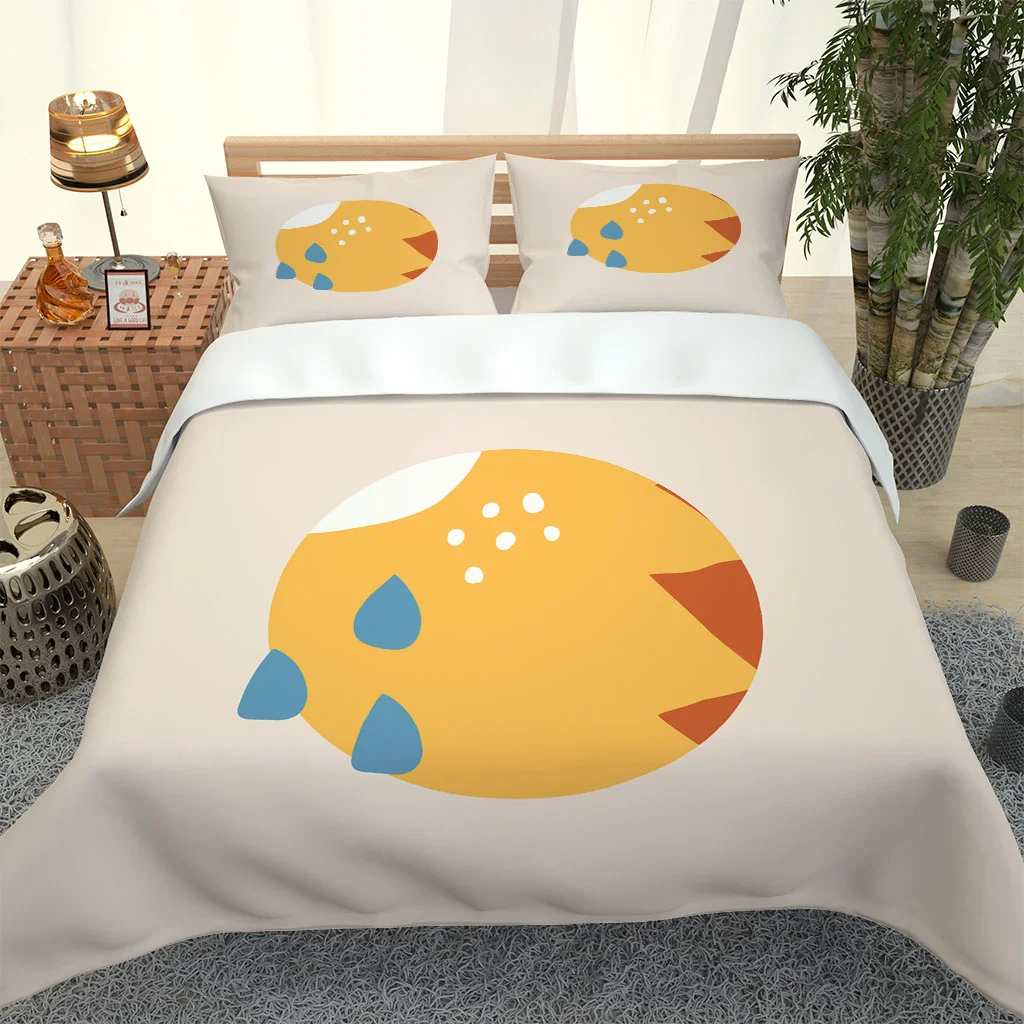 HUANZHUANG Yellow Circle Creativity 3Pcs Printed Duvet Cover Colored Bedding Quilt Cover High Quality Skin Friendly Fabric Polye