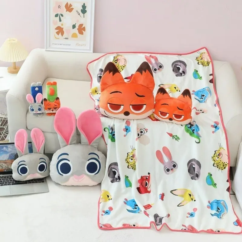 Disney Zootopia Judy Nick Plush Doll 2-in-1 Pillow and Blanket Car Headrest Cushion Safety Belt Cover Cute Couple Gift New Style