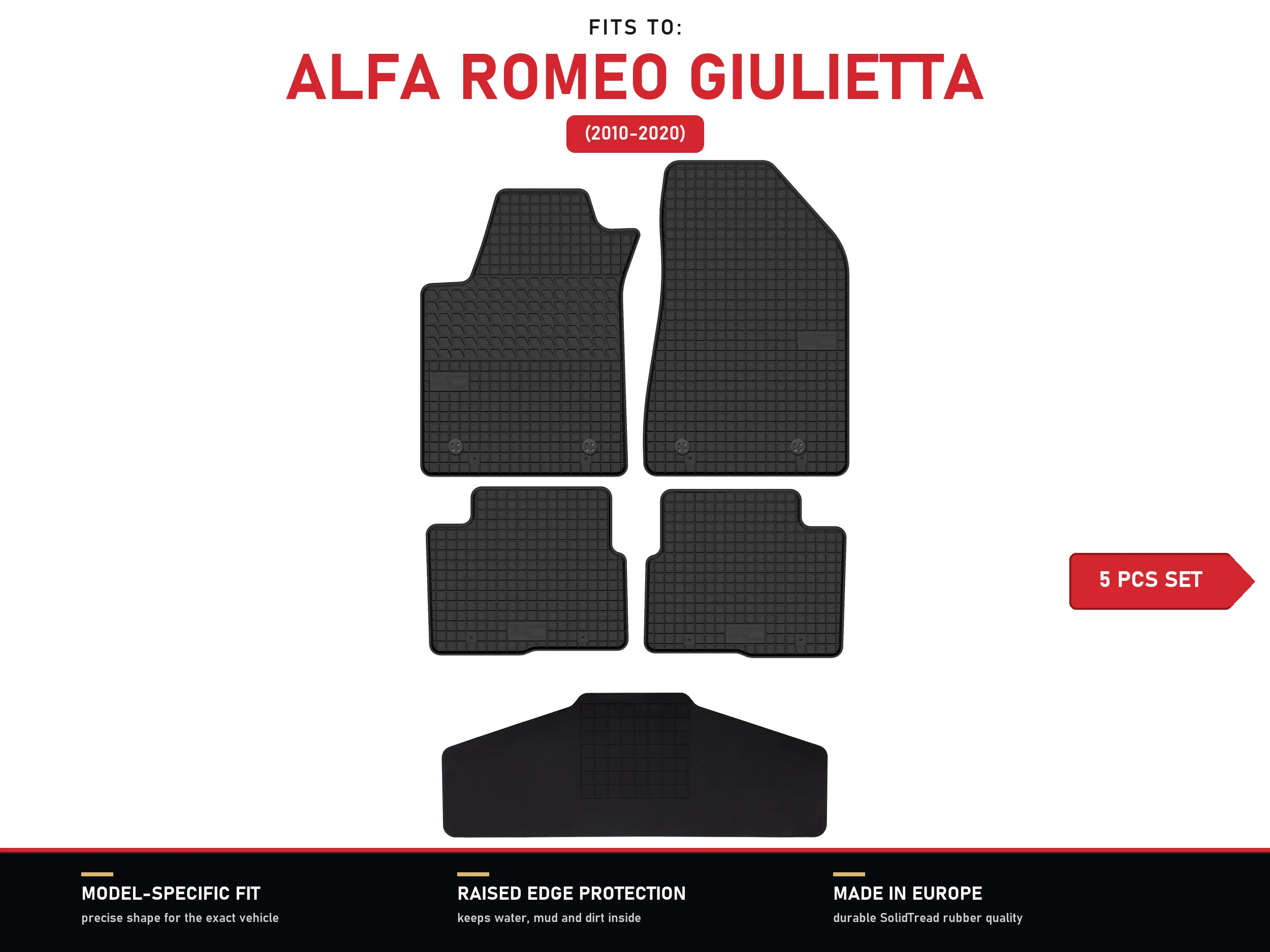 Rubberen vloermatten met tunnel voor: Alfa Romeo Giulietta 2010-2020 5 stuks