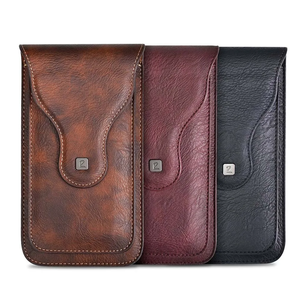 Sewn Pocket Crazy Horse Leather Wallet Anti-loss Key Ring PU Phone Waist Bag Magnetic Classic Retro Card Bag Daily