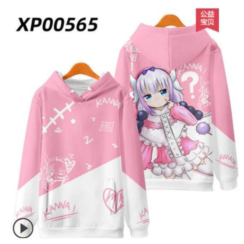 Anime Nhật Bản Hoa Hậu Kobayashi Rồng Của Người Hầu Gái Áo Hoodie Nam Nữ Bông Tai Kẹp Áo Nỉ Dạo Phố Hip Hop Chui Đầu Mũ Trùm Đầu