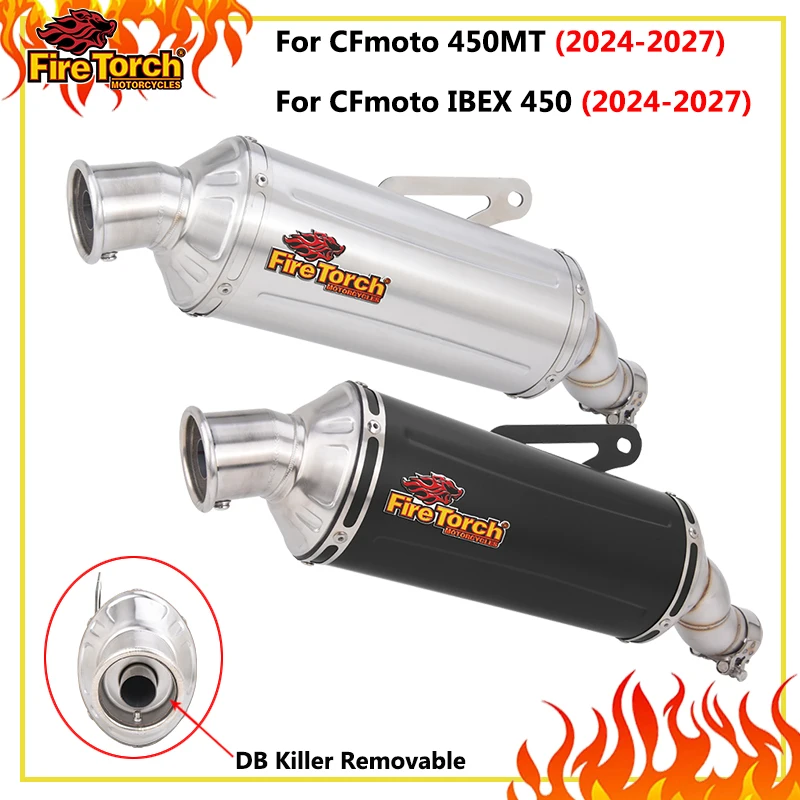 Slip On For CFmoto 450MT ADV IBEX 450 2024 - 2027 Motorcycle Exhaust Systems Stainless Middle Link Pipe Escape Muffler DB Killer