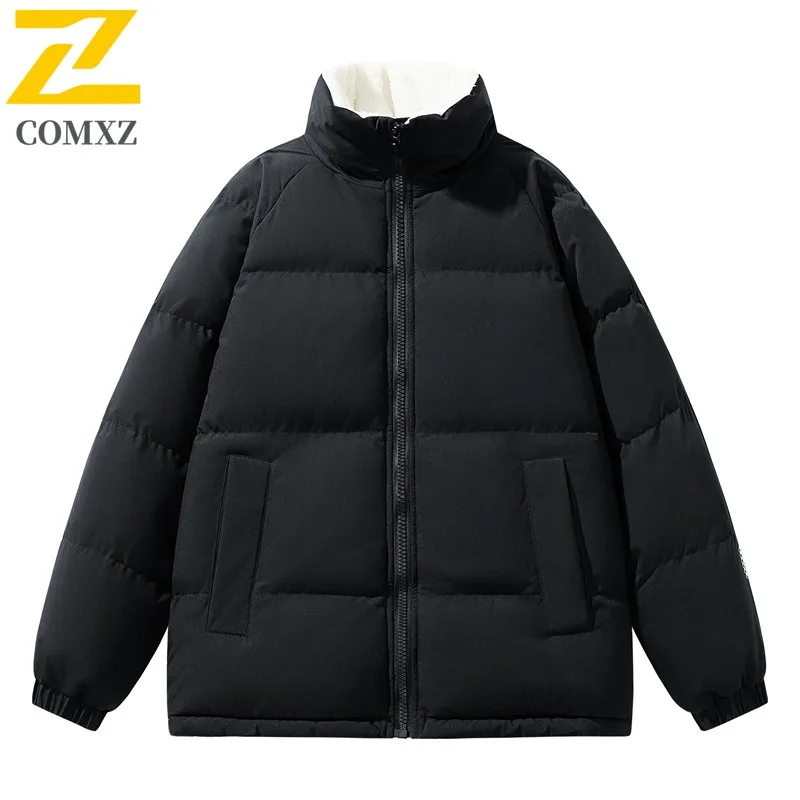 

COMXZ 2025 Men Women Fleece Lined Padded Jacket Korean Style Hong Kong Fashion Loose Fit Casual Coat Winter Trendy windbreaker