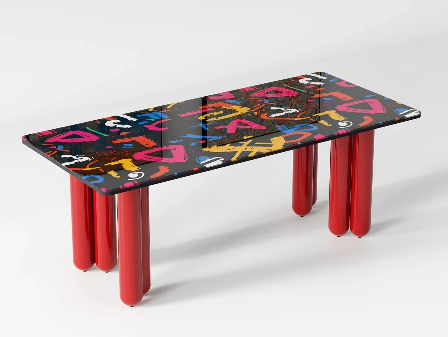 

Обеденный стол из стекла Dopamine Art, красный, премиум-класса, длинный