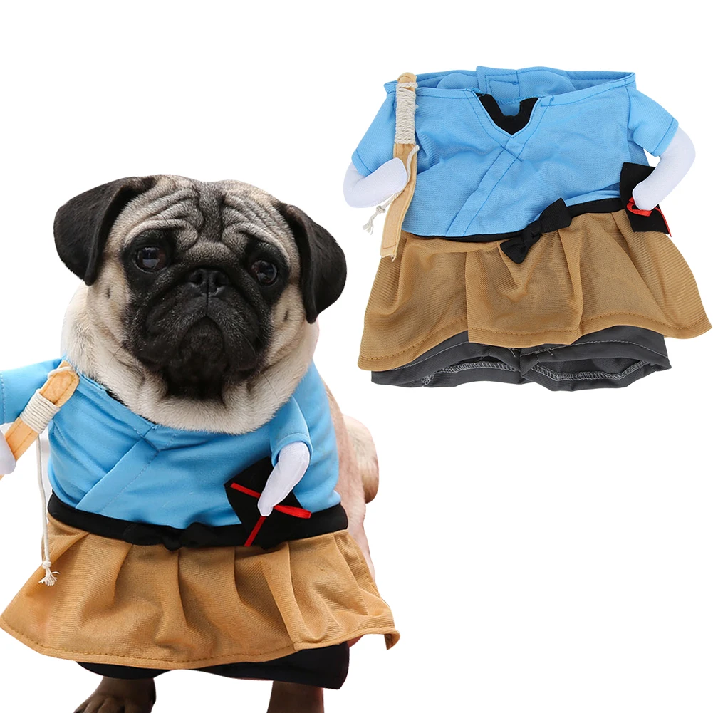 

Funny Samurai Upright Pet Costume Halloween Party Cosplay Clothes Dress Up For Dogs Cats