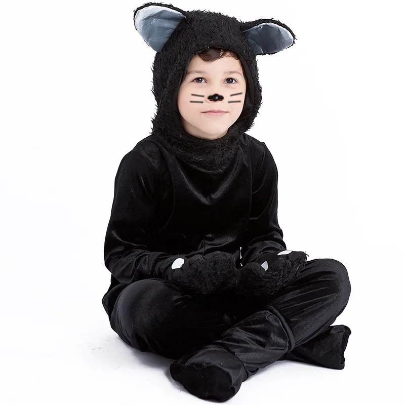 Boy Girls Black Cat Onesize Pajamas Unisex Animal Onesie Jumpsuits Rompers Sets Halloween Book Week Fantasia Fancy Dress