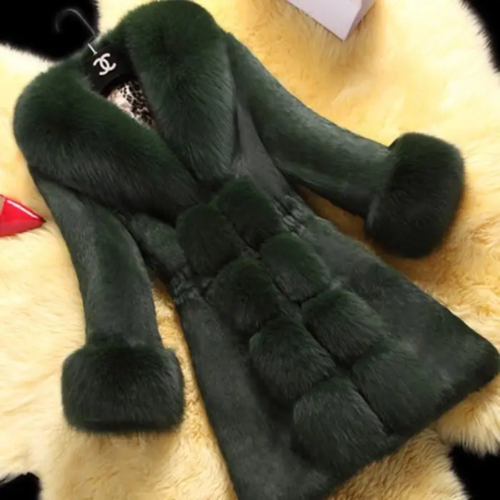 

Autumn Winter New Women's Medium Long Imitation Mink Hair Imitation Fur Rabbit Hair Fox Hair Collar Large Size Slim Fit Coat