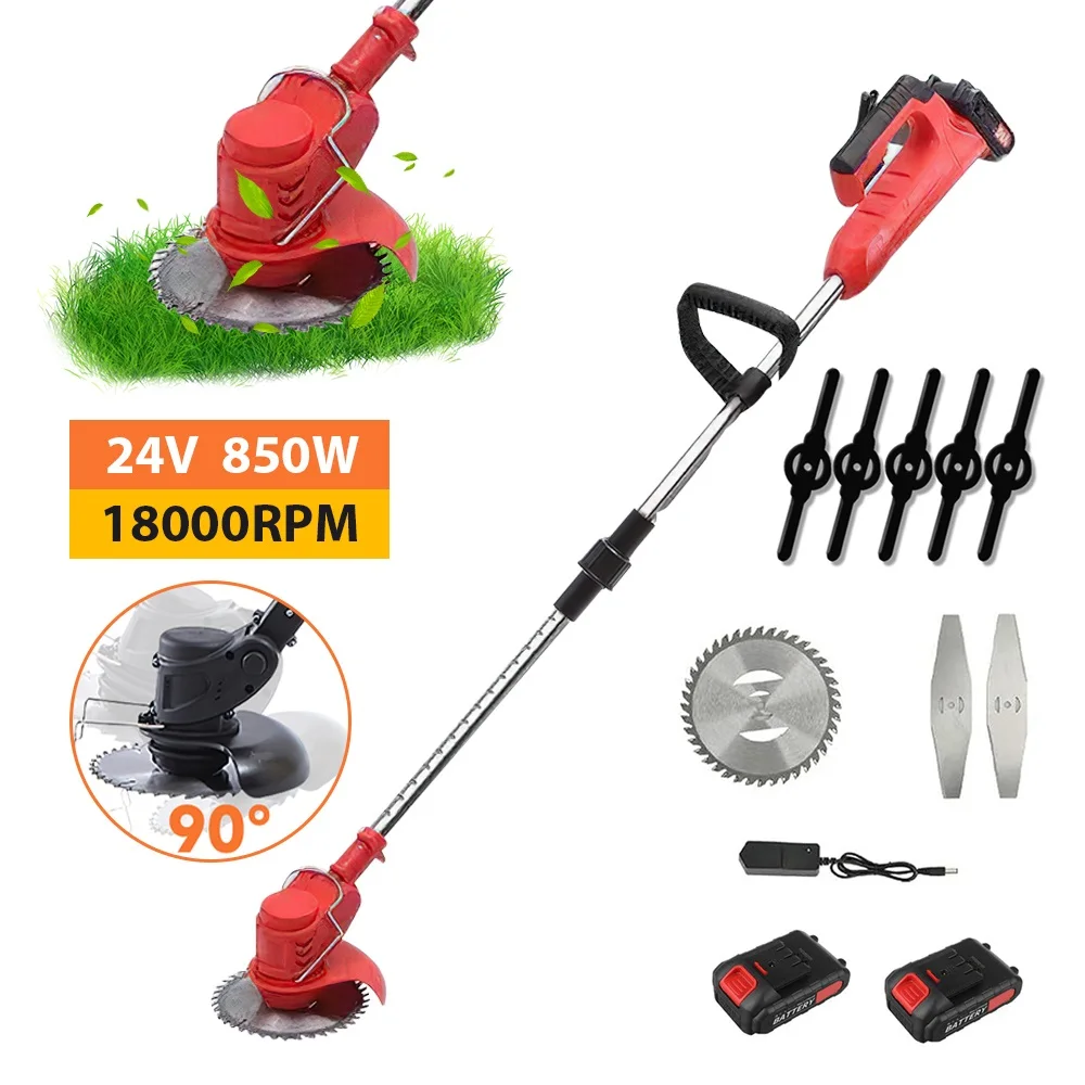 24V Electric Grass Trimmer 850W Cordless Lawn Mower Adjustable  Telescoping Lawn Mower Weeder Pruning Machine Garden Tools