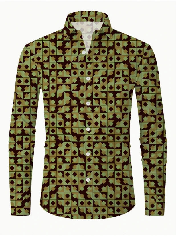 Men'S Mature Floral Print Button-Up Shirt - All-Season, Regular Fit, Long Sleeve, Lightweight Fabric,  Casual Wear
