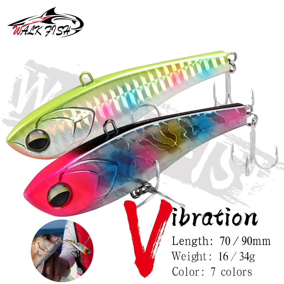 WALK FISH 1PCS New Winter Lure Lipless Crank 16g 34g Rattling and Vib for Winter Long Casting Hard Bait Vibration Ice Fish Bass