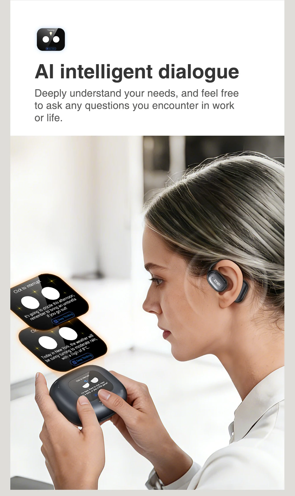 ZNP N01 KI-Übersetzer-Kopfhörer, Sprachübersetzer, kabellose Business-Ohrhörer, IP56 wasserdicht, Sport-Bluetooth-LED-Ohrhörer – Detail 3