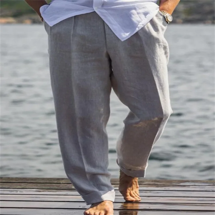 Men's Linen Youth Diagonal Pocket Solid Color Loose Casual Comfortable Breathable Outdoor Trousers