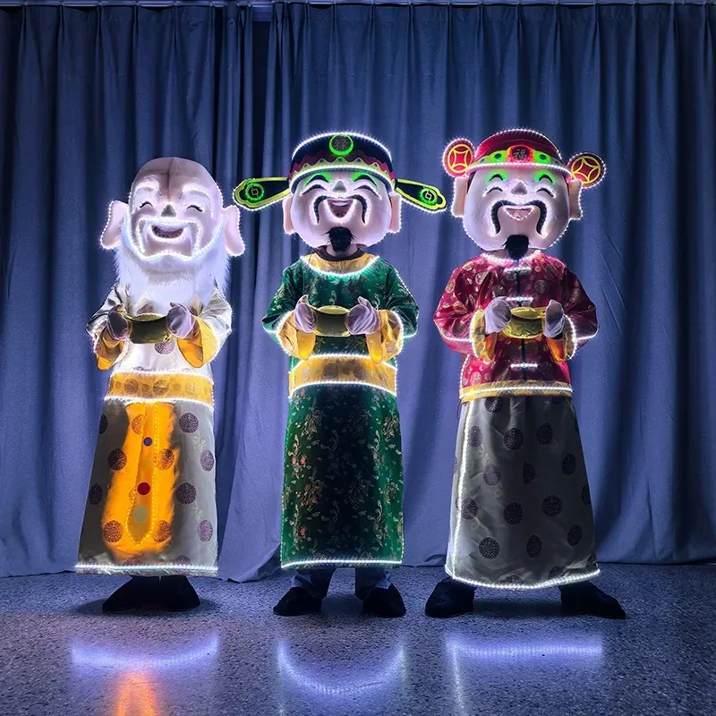 LED illuminated cartoon doll costumes, Fortune, Prosperity, and Longevity doll costumes, parade God of Wealth mascot figurine