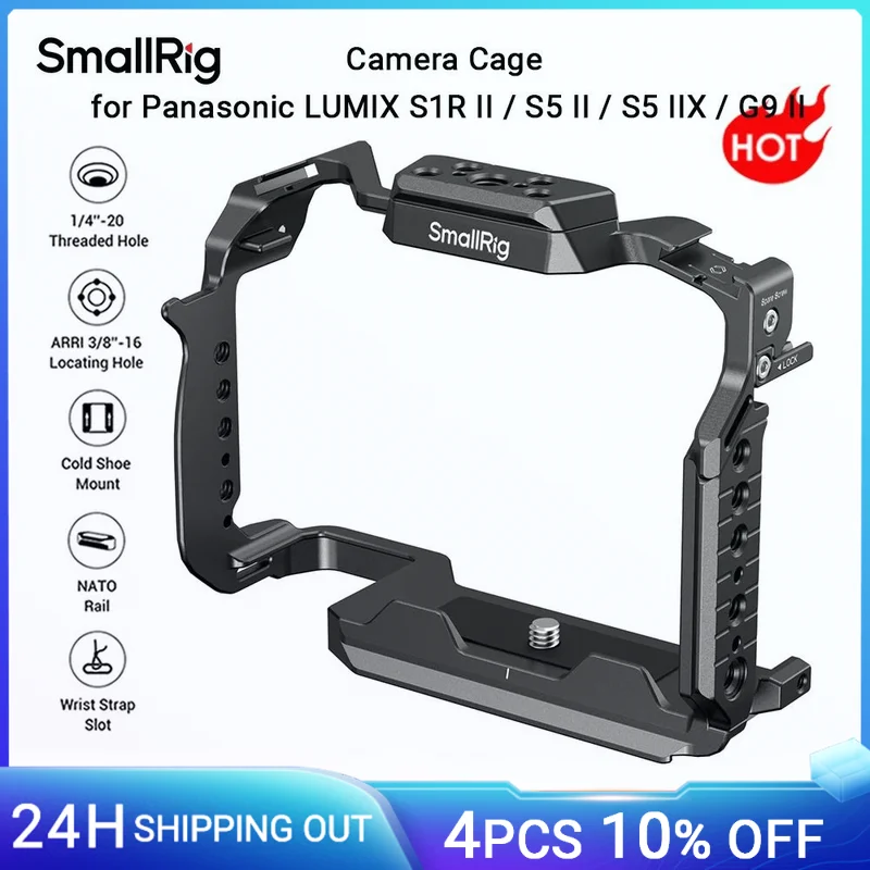 

SmallRig S1R II Cage for Panasonic LUMIX S1R II / S5 II / S5 IIX / G9 II w HawkLock Quick Release w Arca-Swiss Bottom Plate 4902