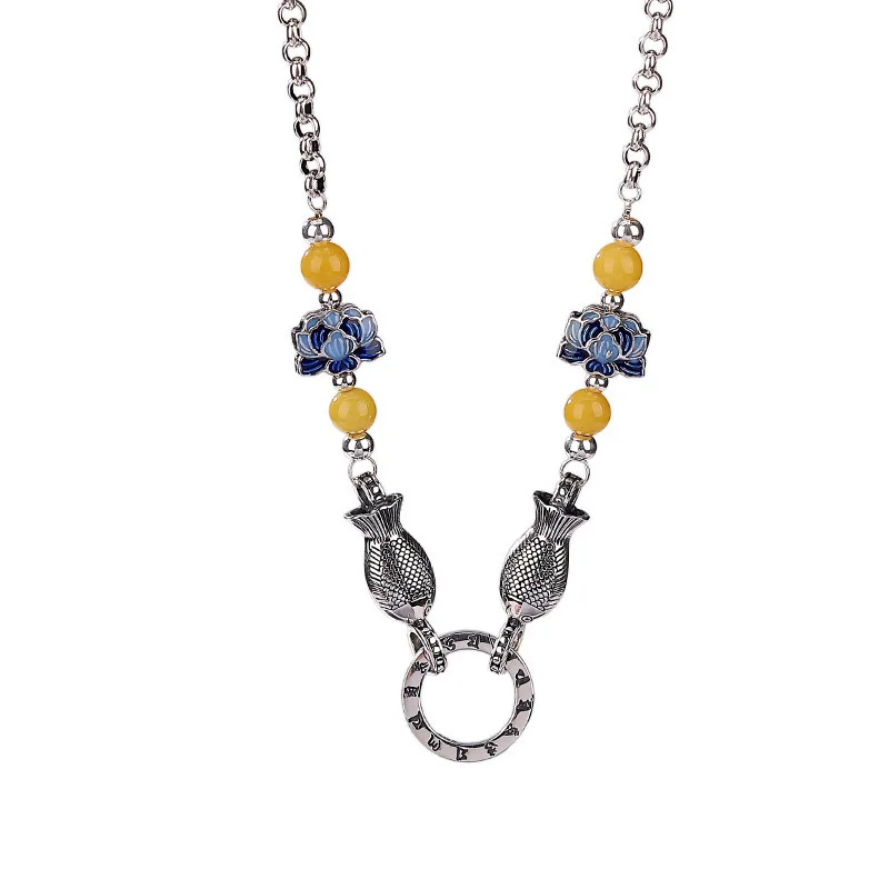 ستة أحرف تعويذة مزدوجة الأسماك لوتس سترة سلسلة مزدوجة الوجهين انفصال الرجعية تنوعا القلائد الطويلة مجوهرات الأزياء #4