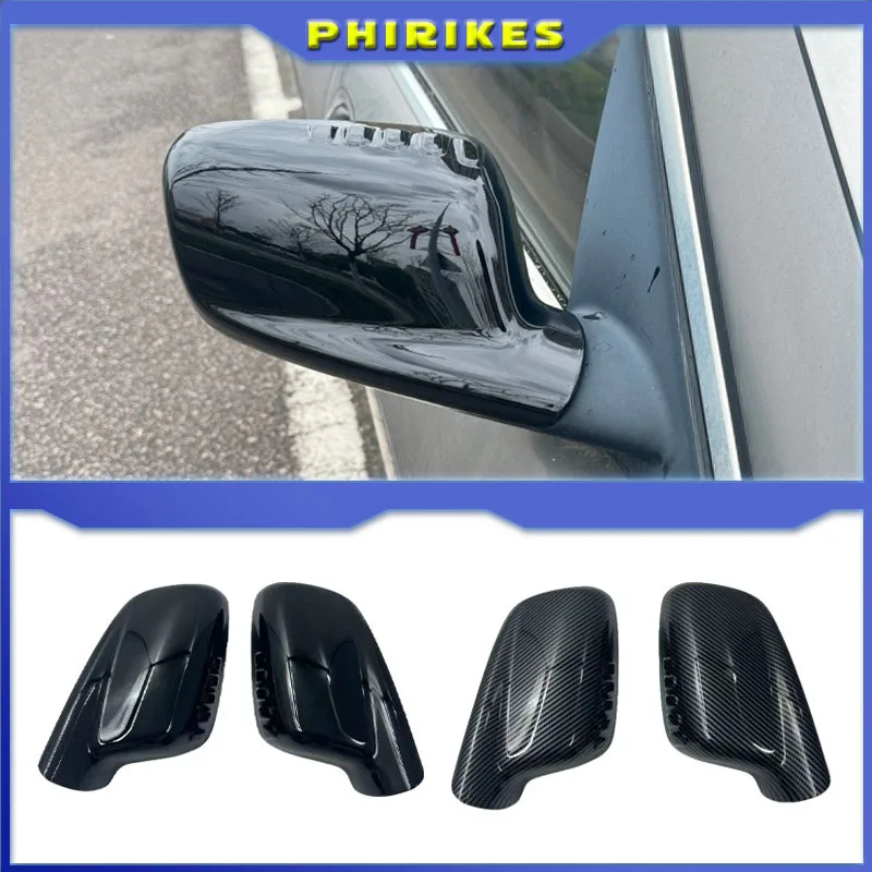 2PCS Car Side Door Rearview Side Balck Carbon Mirror Cover Caps For BMW 7 Series E65 E66 2001-2008 E67 2002-2008 For E46 Coupe