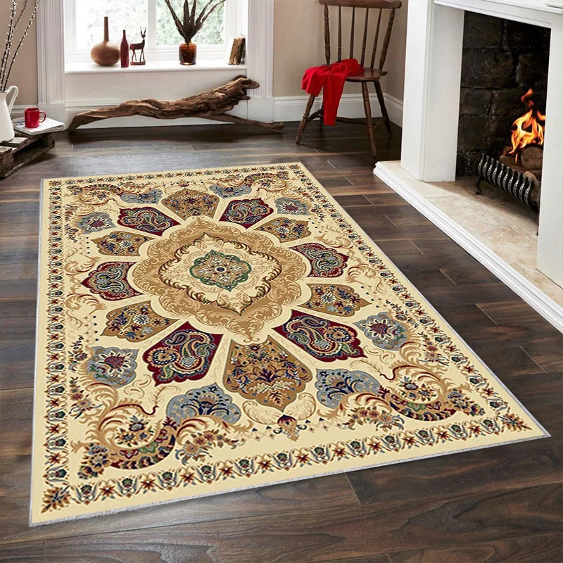 VIKAMA Retro Persian Crystal Pile Carpet Living Room Sofa Tea Table Mat B&B Decorative Home Bedroom Study Floor Mat