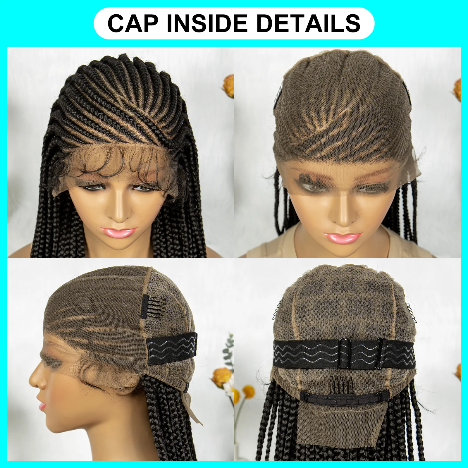 Synthetic Fulani Box Braided Wig Full Lace Cornrow Box Braided Stitches for Africa Women 36 inches