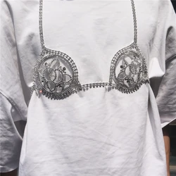 Fashion Bikinis Rhinestone Hollow Bra Chain Chest Accessories Nightclub Clothing Festival Crystal Body Jewelry Top for Women