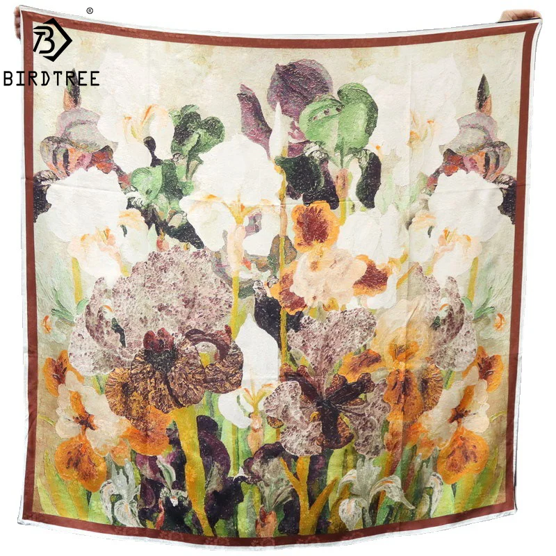 

Birdtree 100%Mulberry Silk Floral Jacquard Scarf Double Sided Print Women 2024 Spring Autumn Fashion Scarf Mom's Gift A41404QM