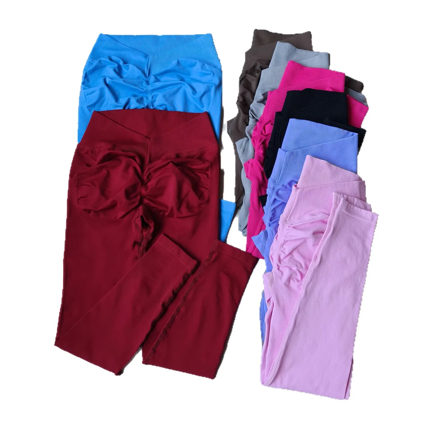 الظهر العميق على شكل حرف V عالية الخصر اليوغا السراويل الورك رفع اللياقة البدنية طماق المرأة مرونة سلس السراويل الرياضية الضيقة #5