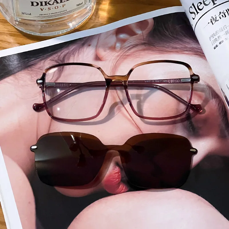 Ceofy New Women Men Glasses Frame Big Square Fashion Brand Design Polarized Magnetic Sun Clip Optical Myopia Eyeglasses Frame