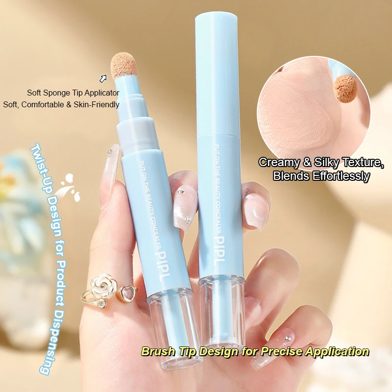 Sponge Head Liquid Concealer Stick, Full Coverage for Dark Circles, Marks, Long Lasting Waterproof Brightening Concealer Pen