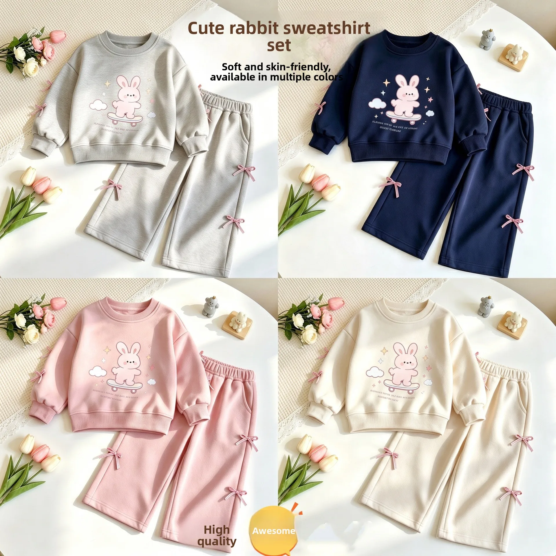 2026 Neues Baby-Mädchen Frühlings- und Herbst-Set Neues Kinder-Freizeitset mit Langarm-Cartoon-Hoodie und Hose Zweiteiliges Set 100-140 – Detail 6