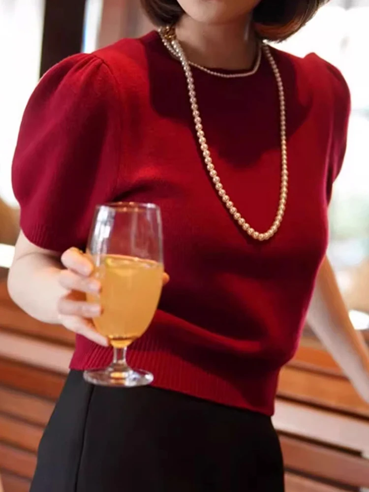 

Ele ort Sve вязаный топ из ледяного шелка, женская повседневная модная летняя футболка для похудения, универсальная корейская футболка для поездок на работу...