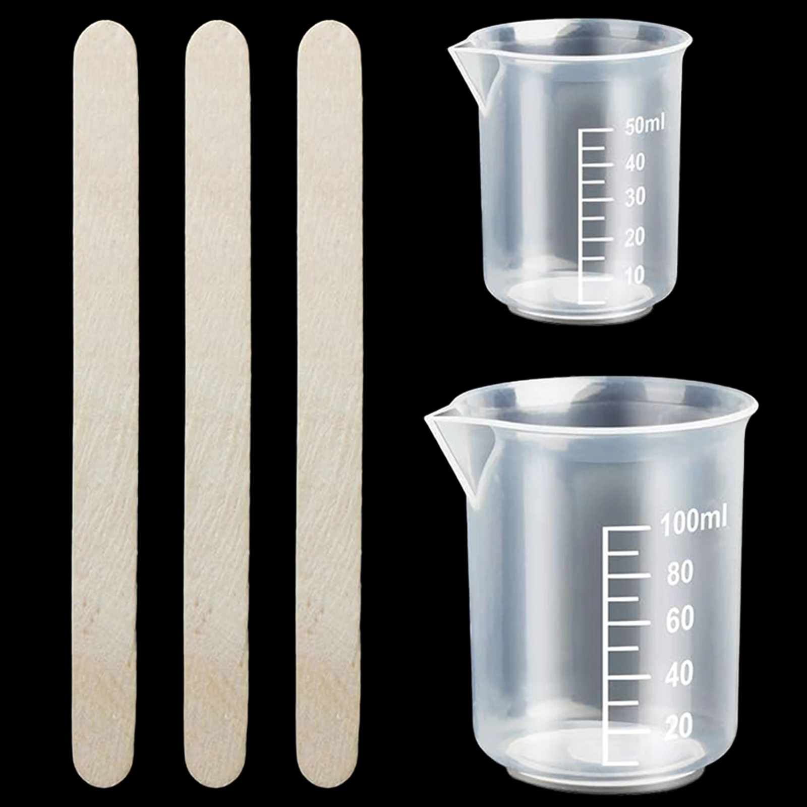 5/20 Stuks Epoxyhars Gietgereedschap Kit Inclusief 5 Stuks 50Ml Maatbekers, 10 Stuks Houten Stokken, 5 Stuks 100Ml Maatbekers