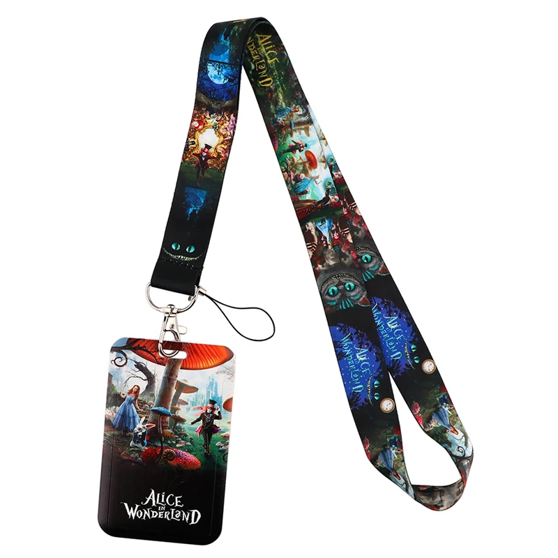 Alice in Wonderland Art Cartoon Anime Fashion Lanyards Bus ID Name Work Card Holder Accessories Decorations Kids Gifts