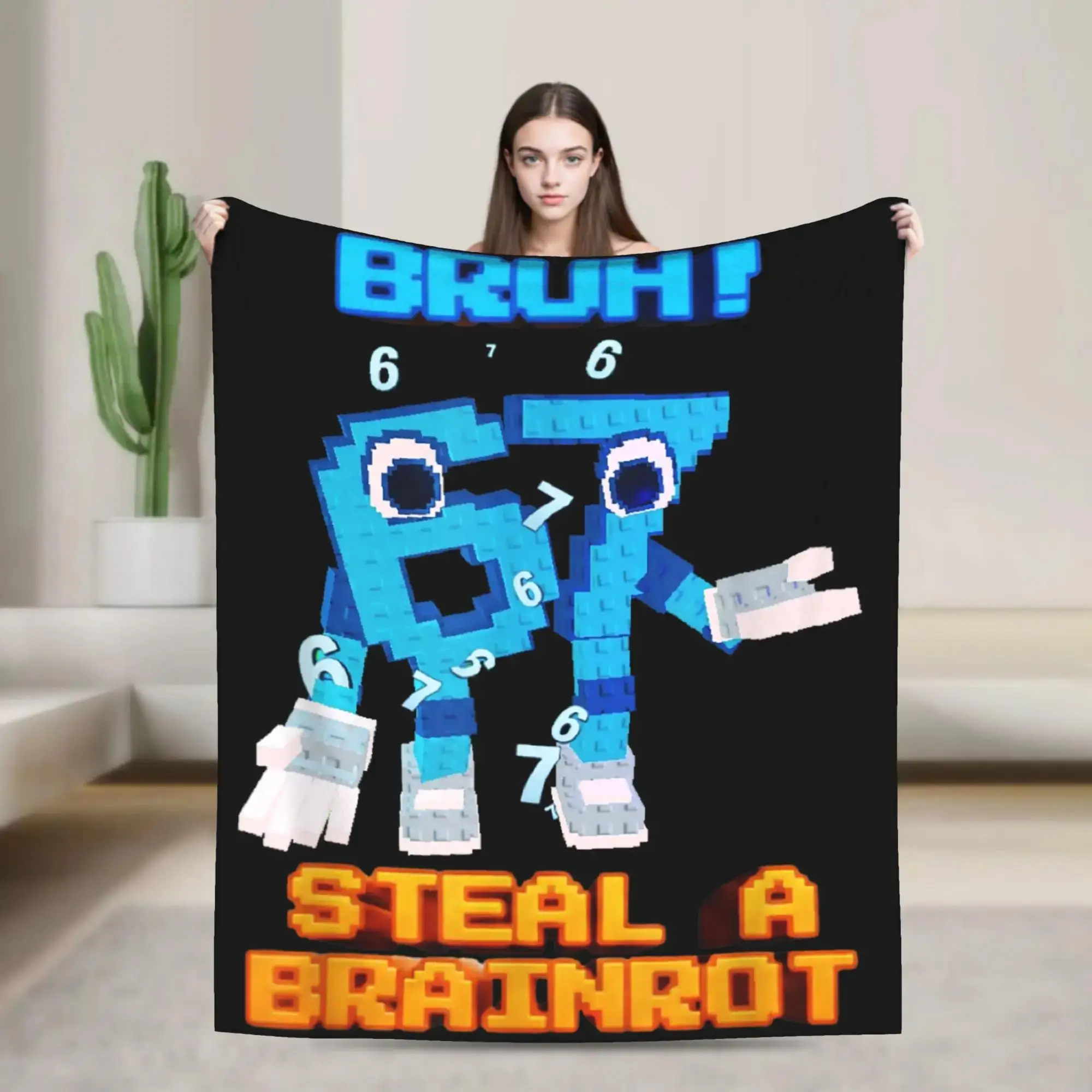 

Плед-покрывало Six Seven с забавным мемом «Brainrot», теплый, комфортный, плюшевый, для детей и взрослых, для стула, фланелевый, для кровати