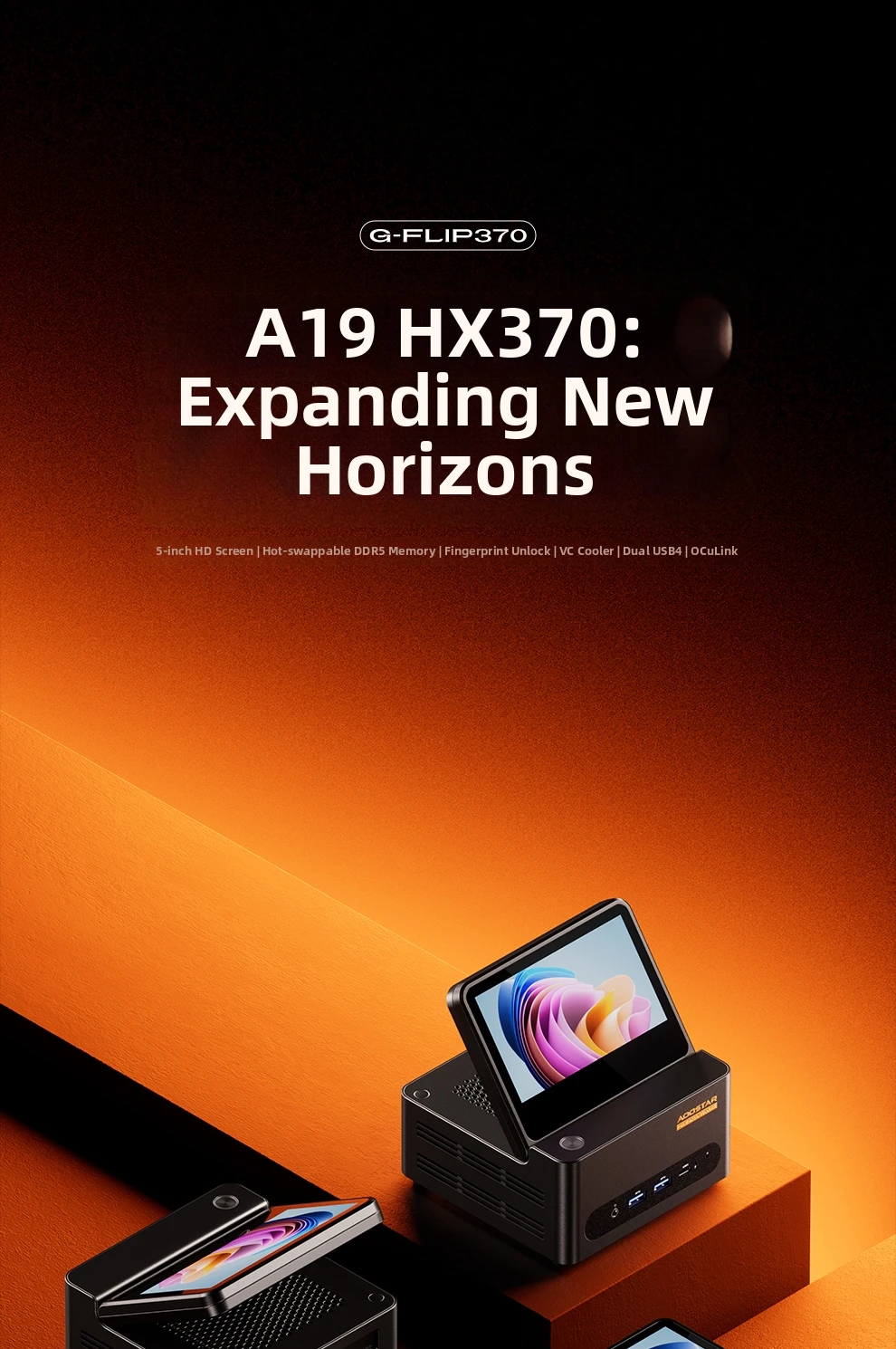 2026 NEW 5 Inch Screen MINI PC Ryzen HX370 R7 8745HS 8845HS R9 8945HS Fingerprint Unlock2.0 Dual DDR5 WiFi7 USB4*2 Game Computer