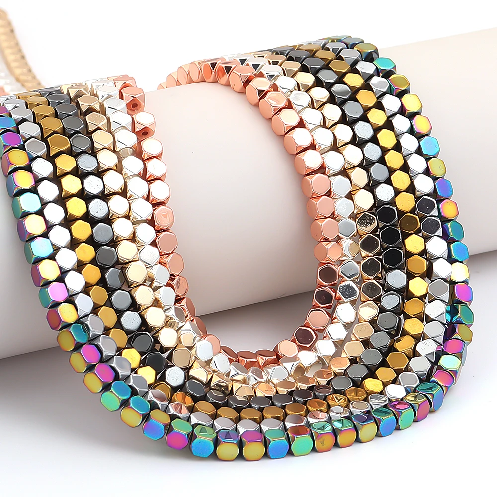 

4 мм граненый квадратный куб с покрытием KC золота красочный гематит натуральный камень свободные бусины для изготовления ювелирных изделий Diy браслет ожерелье