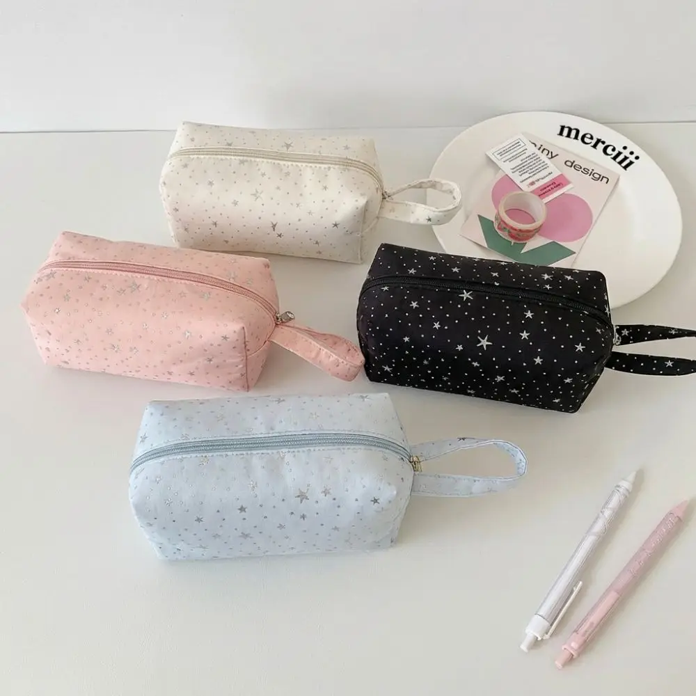 INS Large Capacity Pen Bag Polka Dot Star Print Zipper Stationery Bag Multi-function Stationery Organizer School Supplies