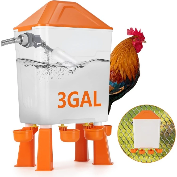 

Float-Controlled Automatic Chicken Waterer, 3 Gallon Automatic Chicken Watering System with 60-Inch Hose (One End 3/4'')