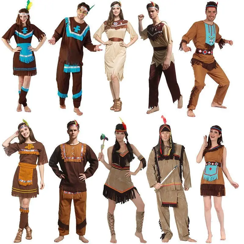 

Adult Native American Costume loween Role-plang Indigus Clothes Cosplay Men's Women's Wild Man Chief Clothing