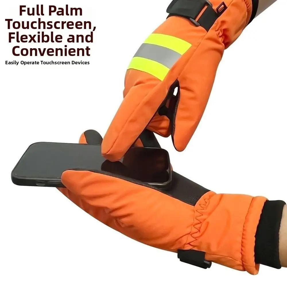 Reflective Sanitation Worker Gloves Waterproof Wear-resistant Five-Finger Gloves Orange Cold Proof Work Protective Gloves