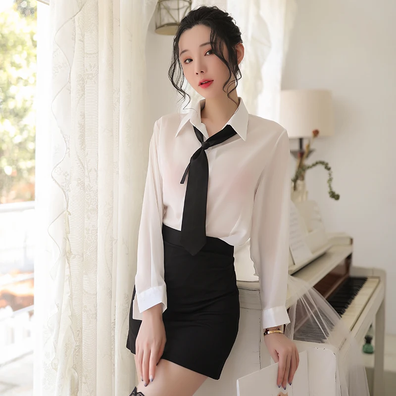 Sexy Mousse Women Erotic Lingerie Sexy Perspective Temptation Hot Bag Hip Short Skirt Professional OL Outfit Bed Uniform Suit